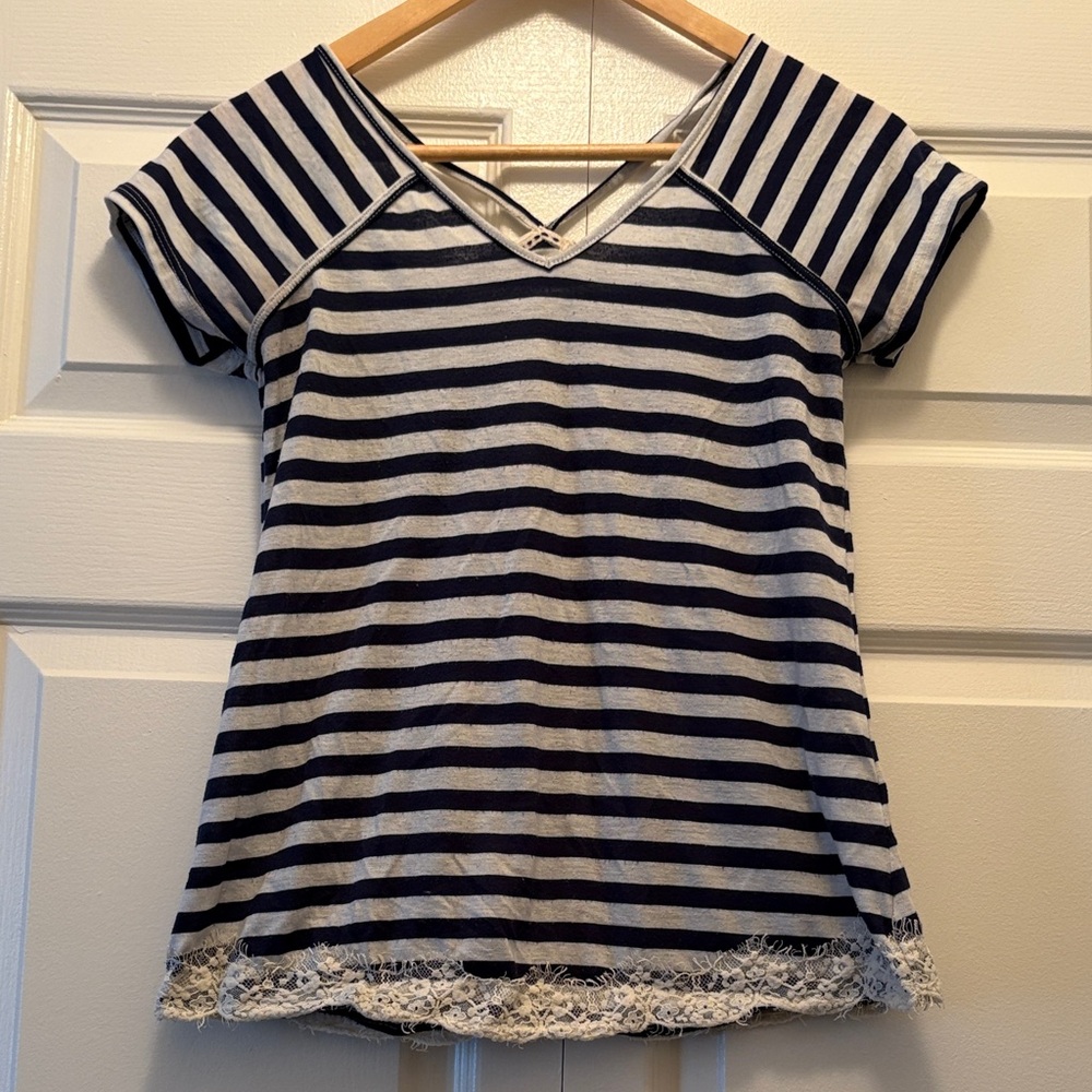Rewind Navy and White Striped Short Sleeve Top
